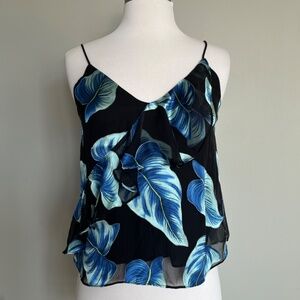Alice + Olivia Paradise Banana Leaf Silk Cami Ruffle Cocktail Silk Top Blouse XS